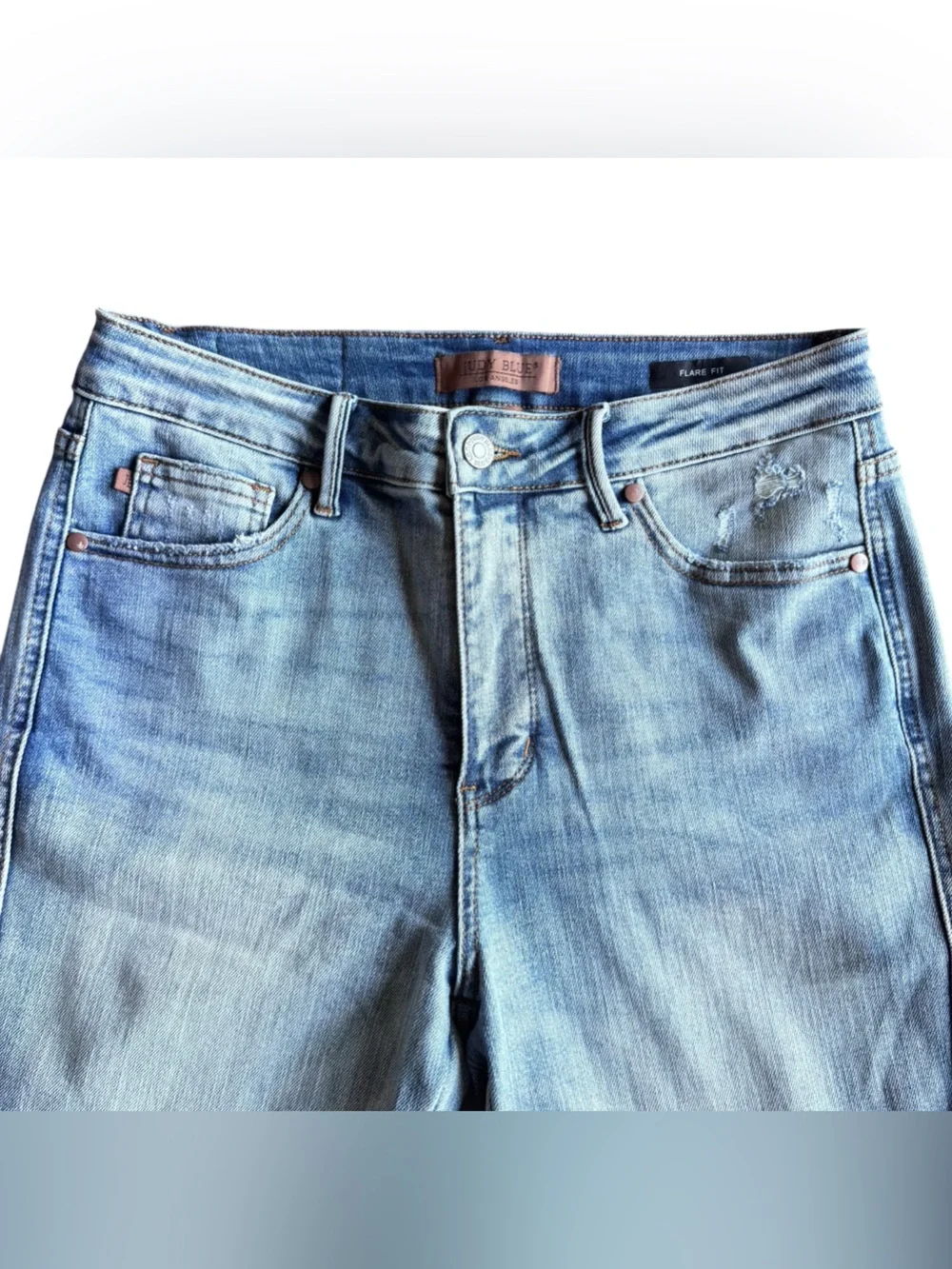 Judy Blue Flare Jeans Womens 9/29 Distressed High Rise Raw Hem Stretch Denim